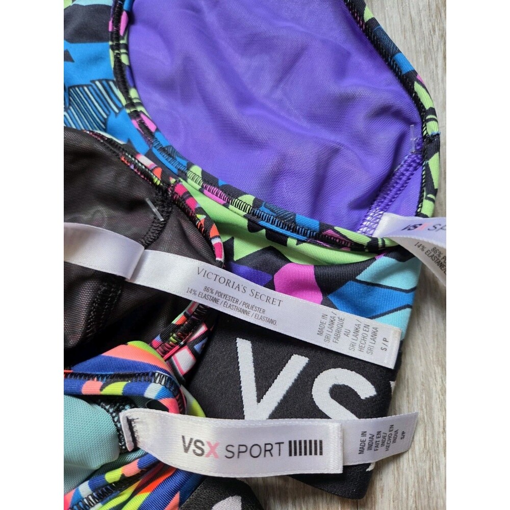 Lot of 3 Victoria's Secret VSX Sport Sports Bra Racerback Neon Print Sz S EUC - Picture 5 of 7